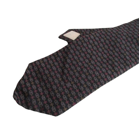 Celine Paris Necktie Black Gray Burgundy Olive 100% Silk - Made in Spain - Picture 1 of 6